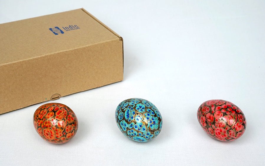 Paper Mache Decorative Egg Set of 3 - Christmas Gift Sets - indic inspirations
