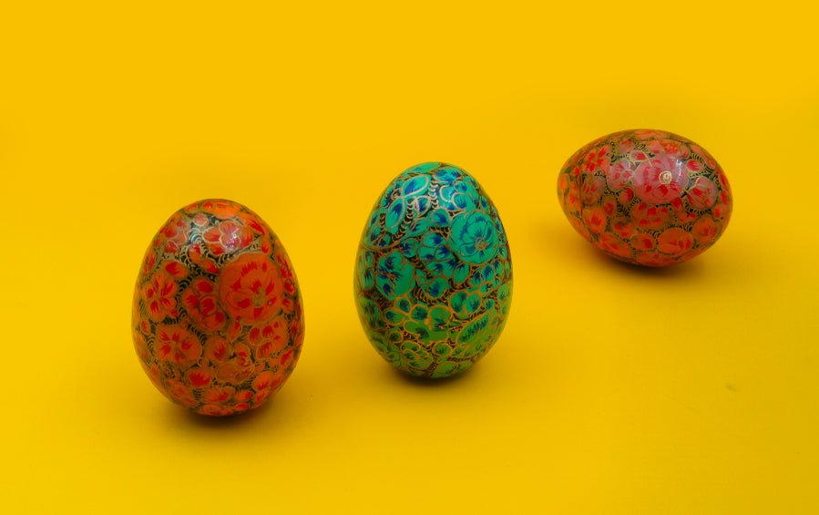 Paper Mache Decorative Egg Set of 3 - Christmas Gift Sets - indic inspirations