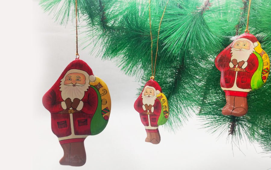 Paper Mache Decorative Hanging Santa Set - Christmas Gift Sets - indic inspirations