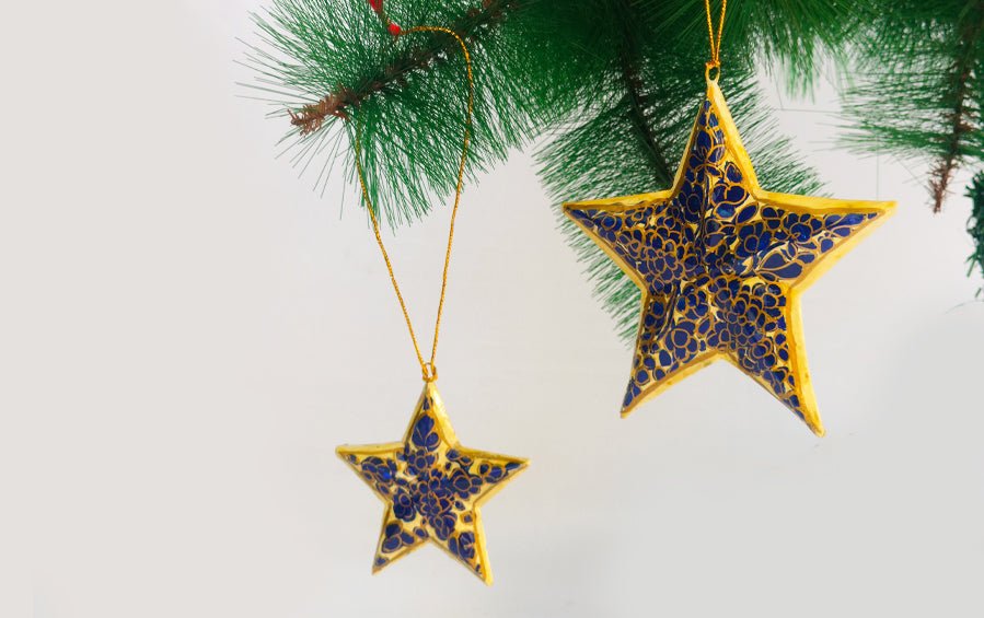 Paper Mache Decorative Hanging Santa & Stars Set - Christmas Gift Sets - indic inspirations
