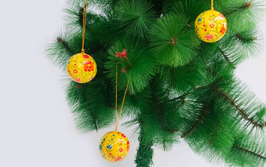 Paper Mache Hanging Ball Set of 3 - Christmas Gift Sets - indic inspirations