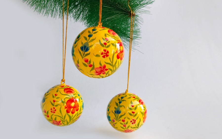 Paper Mache Hanging Ball Set of 3 - Christmas Gift Sets - indic inspirations