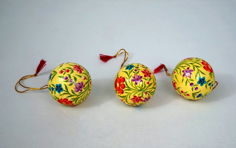 Paper Mache Hanging Ball Set of 3 - Christmas Gift Sets - indic inspirations