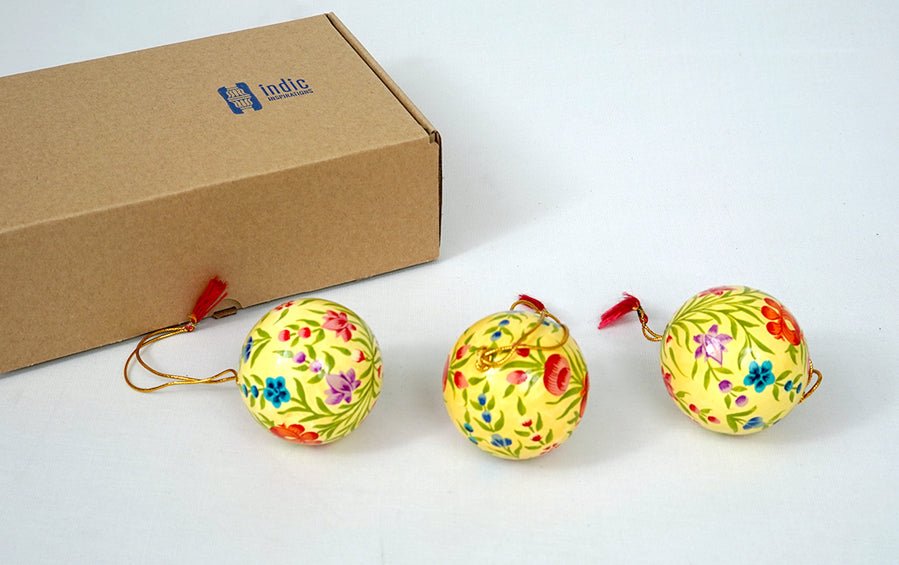 Paper Mache Hanging Ball Set of 3 - Christmas Gift Sets - indic inspirations