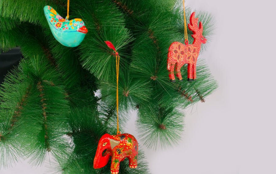 Paper Mache Hanging Bird and Animals Set of 3 - Christmas Gift Sets - indic inspirations