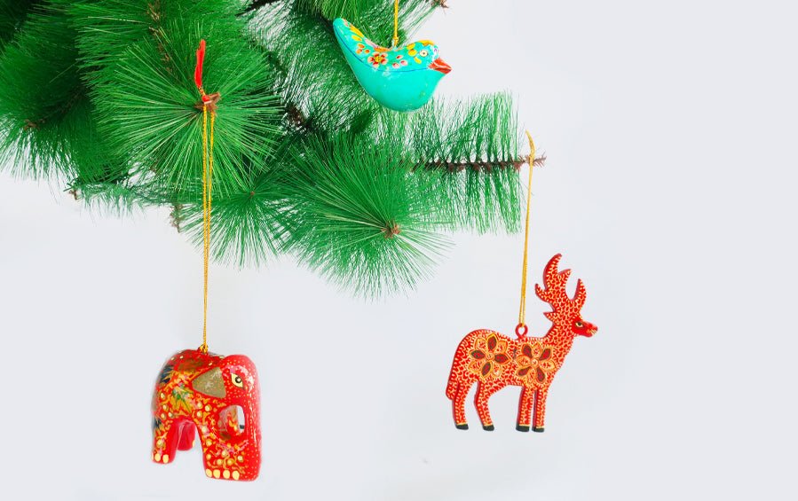 Paper Mache Hanging Bird and Animals Set of 3 - Christmas Gift Sets - indic inspirations