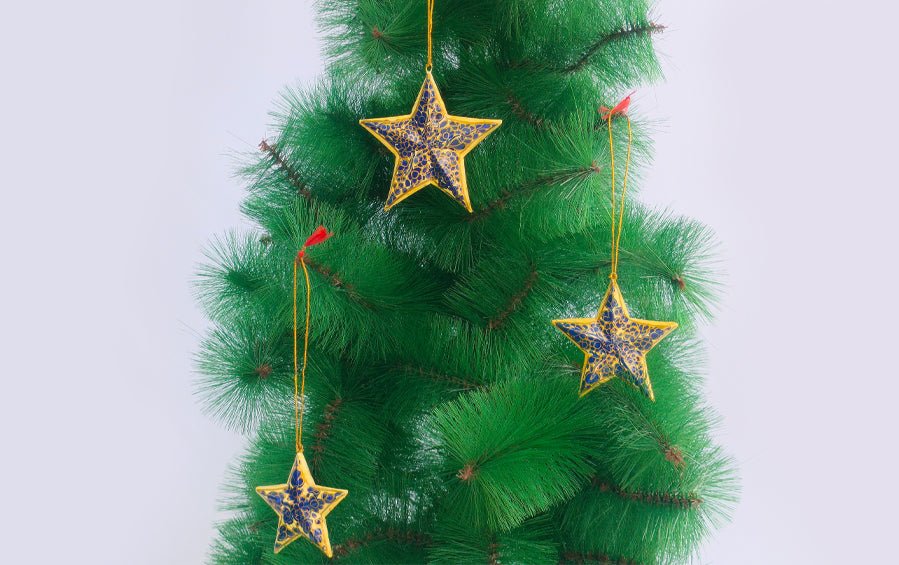 Paper Mache Hanging Star Set of 6 - Christmas Gift Sets - indic inspirations