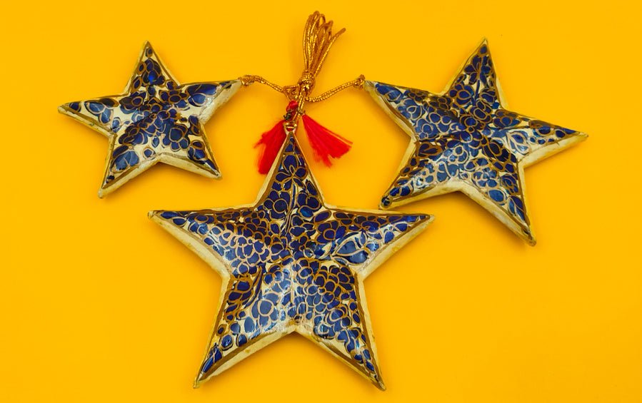 Paper Mache Hanging Star Set of 6 - Christmas Gift Sets - indic inspirations