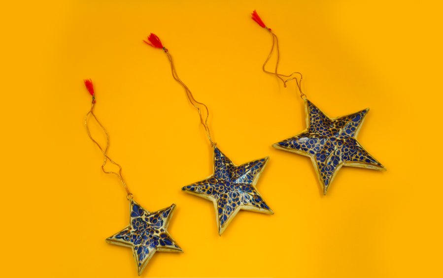 Paper Mache Hanging Star Set of 6 - Christmas Gift Sets - indic inspirations