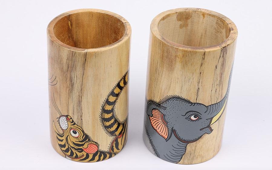 Pattachitra Pen Stand Round Set of 2 - Pen holders - indic inspirations