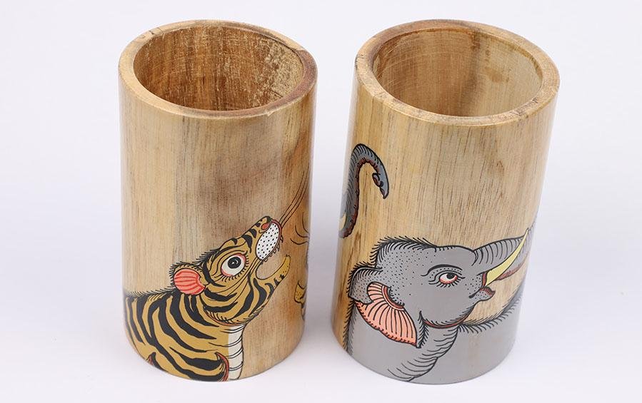 Pattachitra Pen Stand Round Set of 2 - Pen holders - indic inspirations