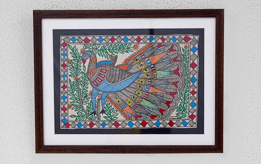Peacock | Madhubani Painting | A4 Frame - paintings - indic inspirations