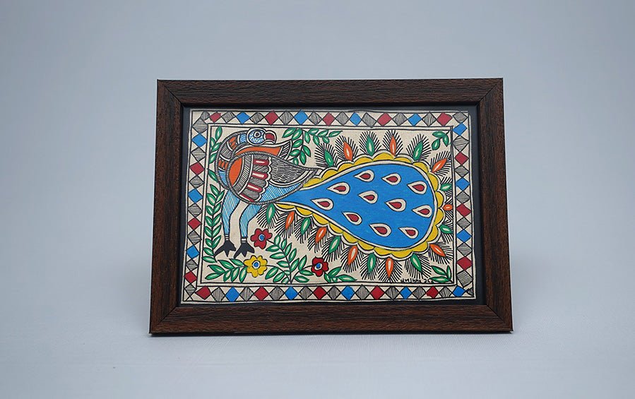 Peacock | Madhubani Painting | A5 Frame - paintings - indic inspirations