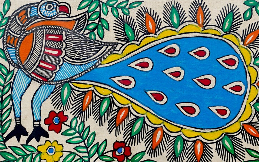 Peacock | Madhubani Painting | A5 Frame - paintings - indic inspirations