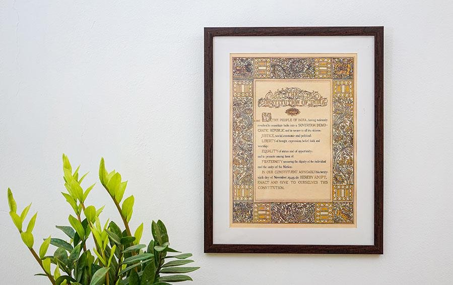 Preamble Of Original Indian Constitution - Wall Frame (A4) - Wall Frames - indic inspirations