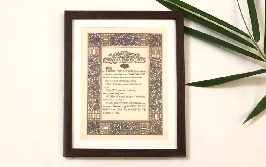 Preamble Of Original Indian Constitution - Wall Frame - Large (A3) - Wall Frames - indic inspirations