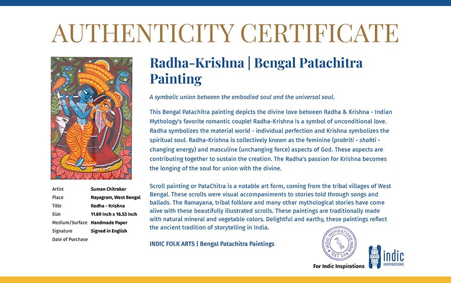 Radha-Krishna | Bengal Patachitra Painting | A3 Frame - paintings - indic inspirations