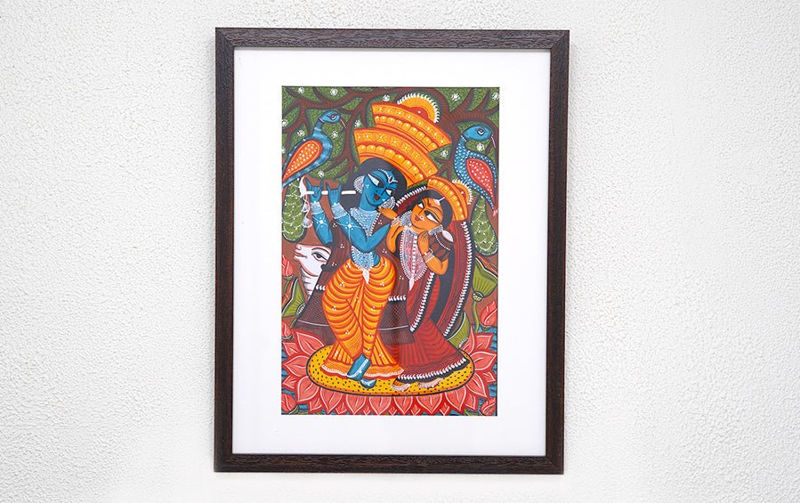 Radha-Krishna | Bengal Patachitra Painting | A3 Frame - paintings - indic inspirations