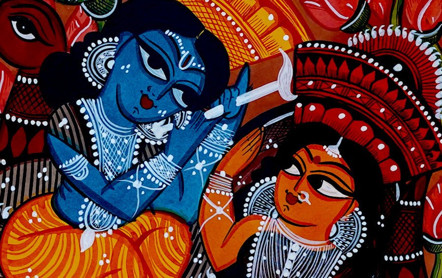 Buy Radha-Krishna Bengal Patachitra Painting - A4 Size Frame Online Indic Inspirations