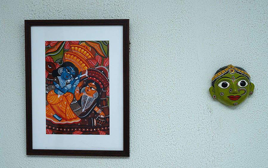 Radha-Krishna | Bengal Patachitra Painting | A4 Frame - paintings - indic inspirations