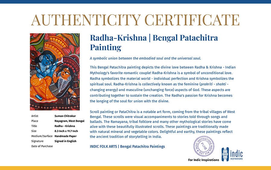 Radha-Krishna | Bengal Patachitra Painting | A4 Frame - paintings - indic inspirations