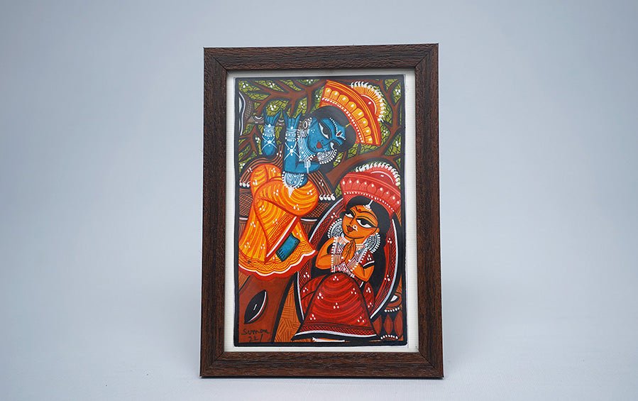 Radha-Krishna | Bengal Patachitra Painting | A5 Frame - paintings - indic inspirations