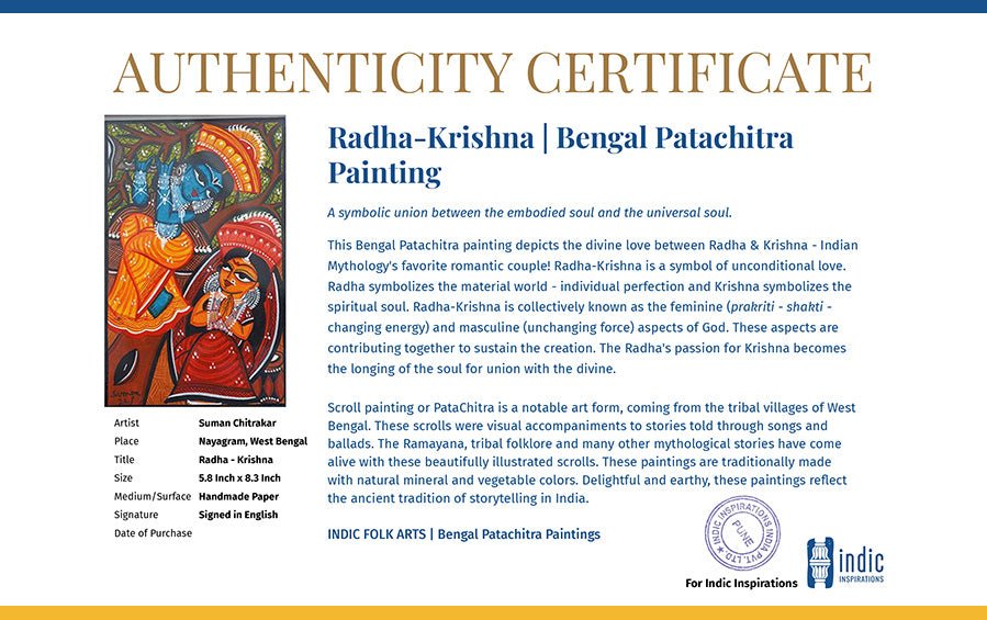 Radha-Krishna | Bengal Patachitra Painting | A5 Frame - paintings - indic inspirations