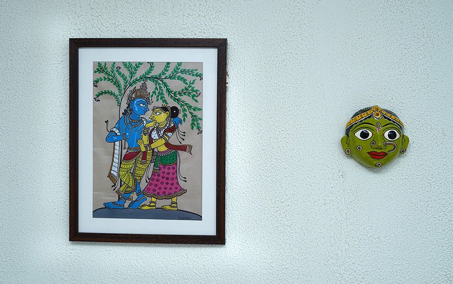 Radha-Krishna | Odisha Pattachitra Painting | A4 Frame - paintings - indic inspirations