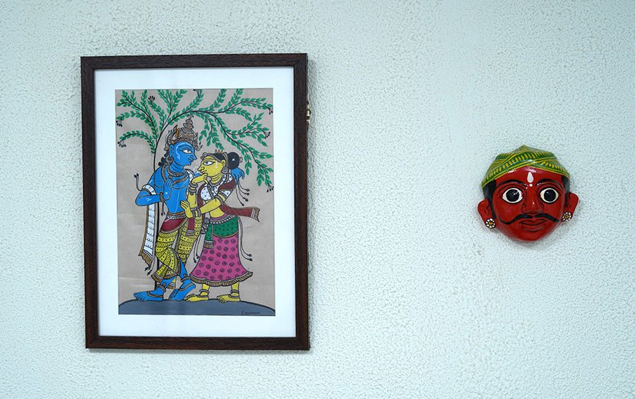 Radha-Krishna | Odisha Pattachitra Painting | A4 Frame - paintings - indic inspirations