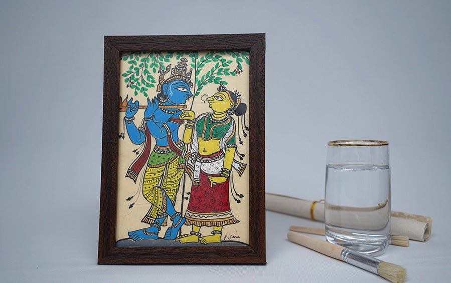 Radha-Krishna | Odisha Pattachitra Painting | A5 Frame - paintings - indic inspirations