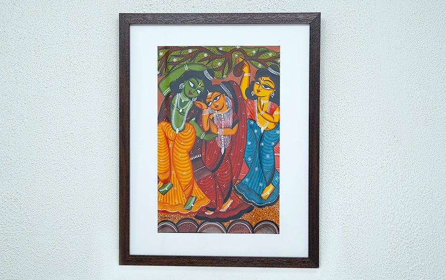 Ram, Sita, Lakshman | Bengal Patachitra Painting | A3 Frame - paintings - indic inspirations