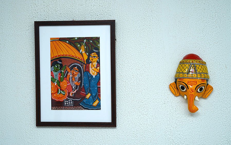 Ram, Sita, Lakshman | Bengal Patachitra Painting | A4 Frame - paintings - indic inspirations