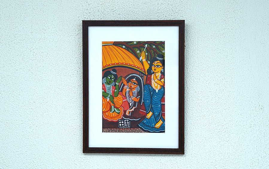 Ram, Sita, Lakshman | Bengal Patachitra Painting | A4 Frame - paintings - indic inspirations