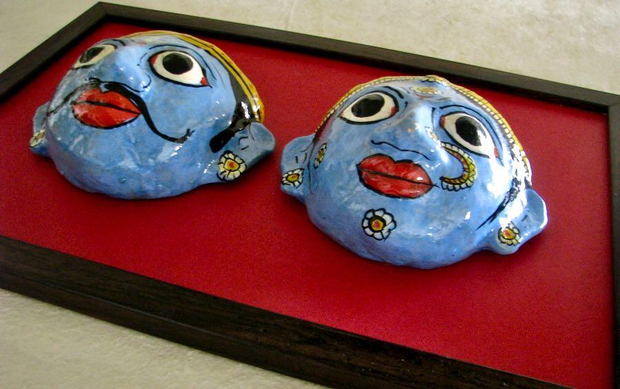 RURAL COUPLE : CHERIAL MASK FRAMED - masks - indic inspirations