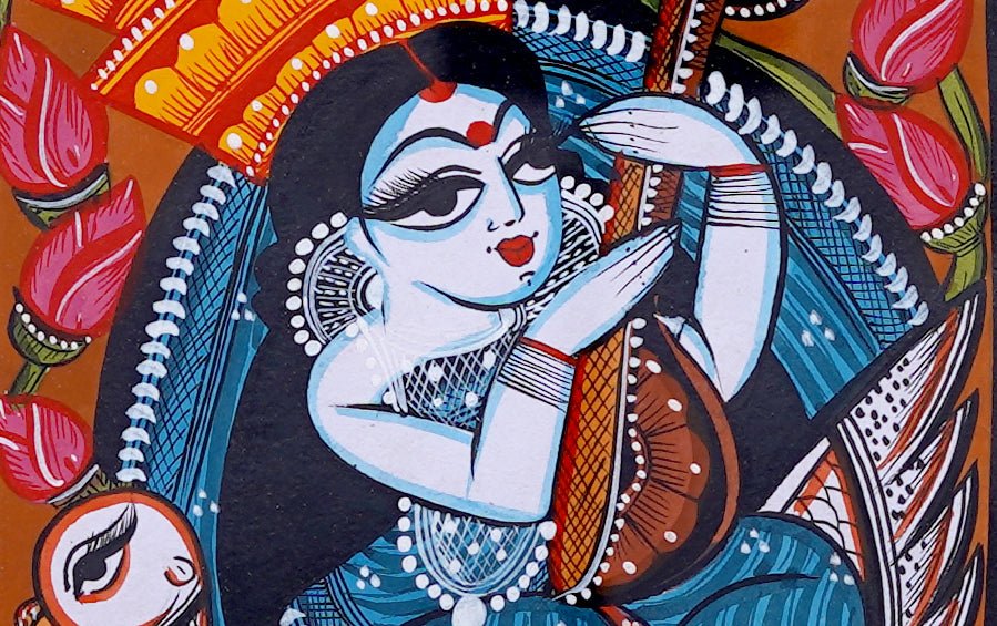 Saraswati | Bengal Patachitra Painting | A4 Frame - paintings - indic inspirations