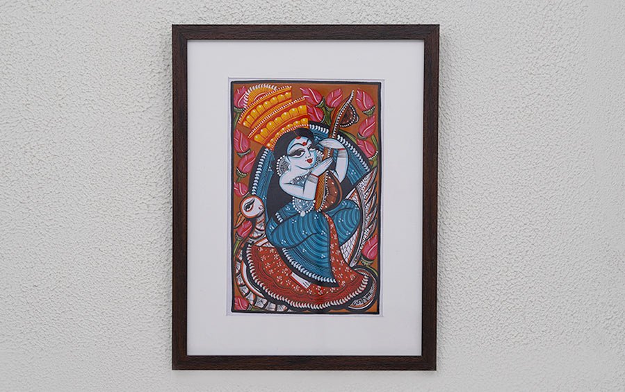 Saraswati | Bengal Patachitra Painting | A4 Frame - paintings - indic inspirations