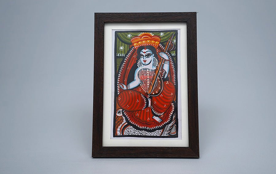 Saraswati | Bengal Patachitra Painting | A5 Frame - paintings - indic inspirations