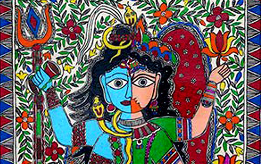 Shiva Ardhnarishwar | Madhubani Painting | A3 Frame - paintings - indic inspirations