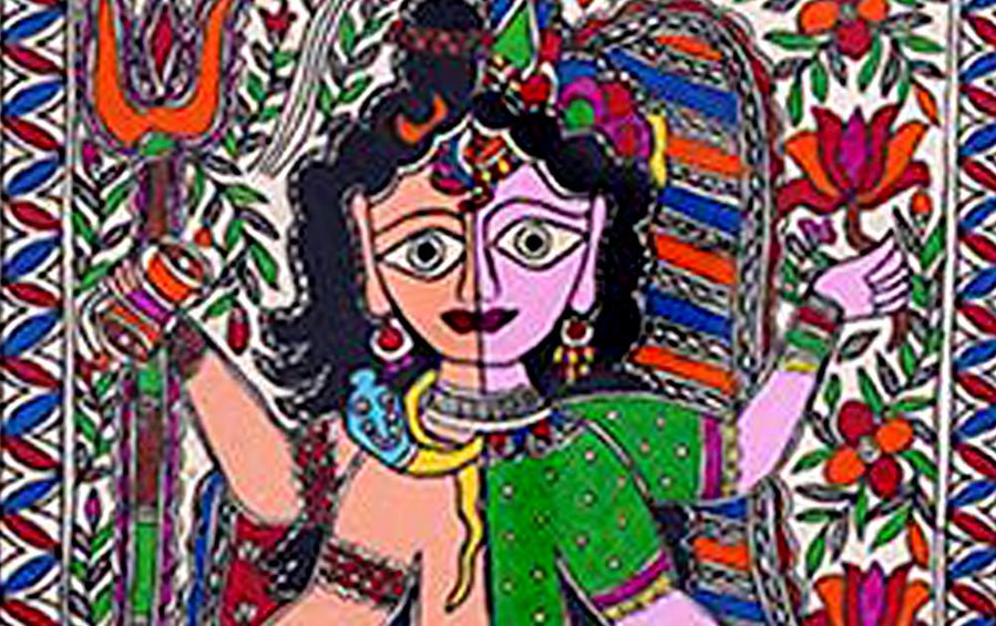 Shiva Ardhnarishwar | Madhubani Painting | A4 Frame - paintings - indic inspirations