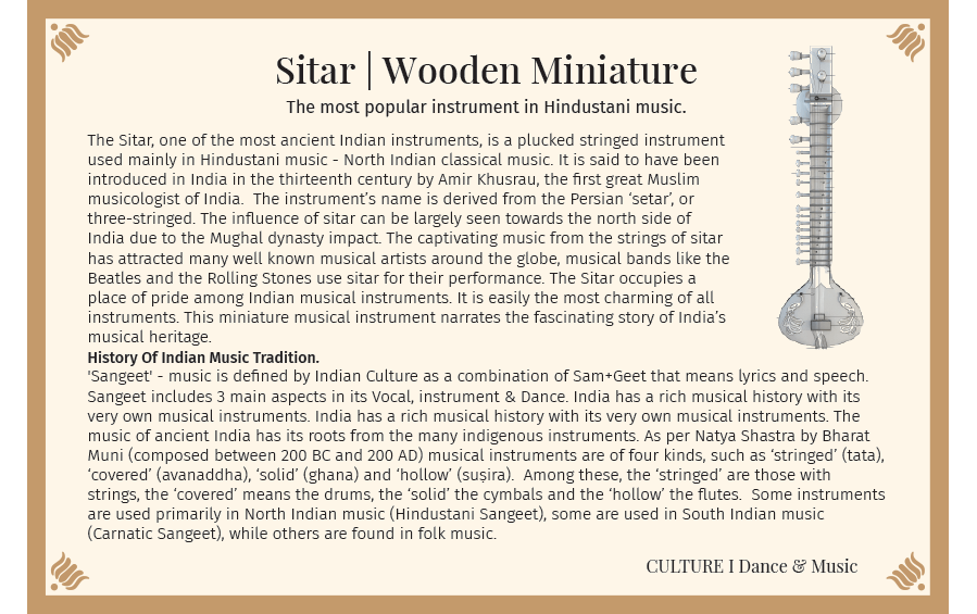 Sitar | Wooden Miniature - Miniature Musical Instruments - indic inspirations