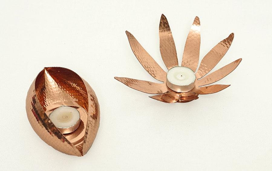 SUNFLOWER & COPPER POD T-LIGHT - Candle-holders - indic inspirations