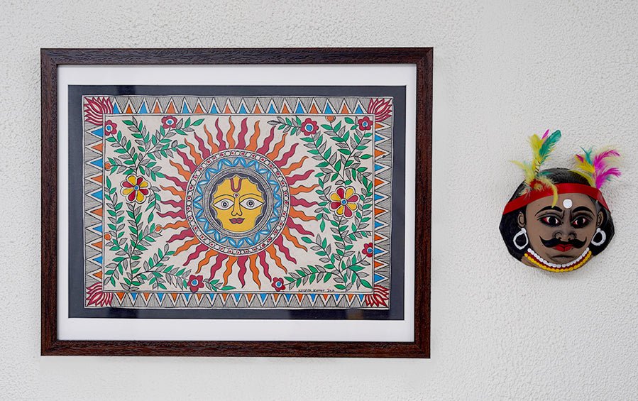 Surya Bhagwan | Madhubani Painting | A3 Frame - paintings - indic inspirations