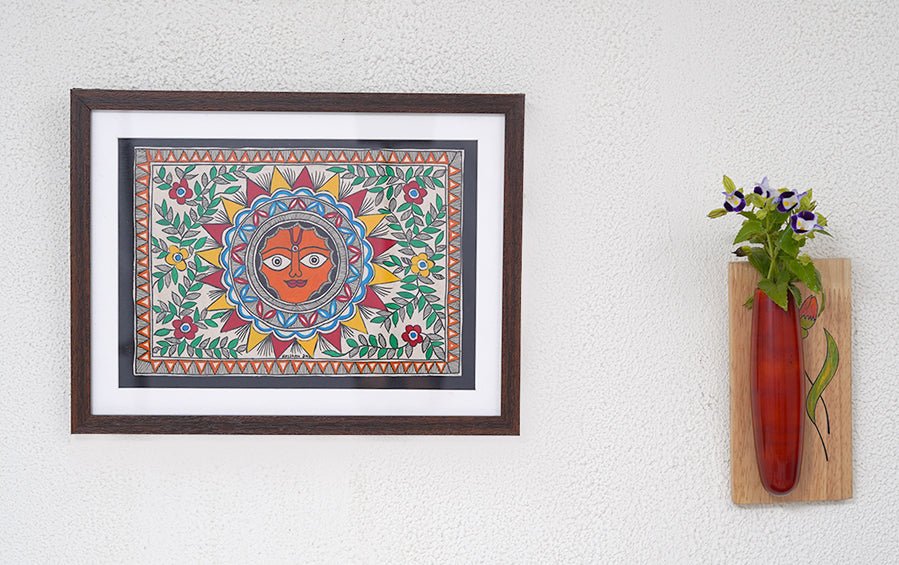 Surya Bhagwan | Madhubani Painting | A4 Frame - paintings - indic inspirations