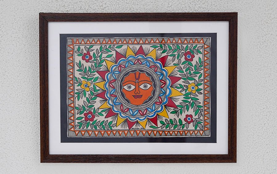 Surya Bhagwan | Madhubani Painting | A4 Frame - paintings - indic inspirations
