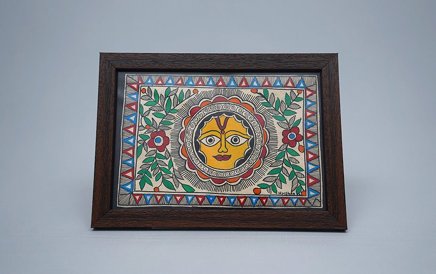 Surya Bhagwan | Madhubani Painting | A5 Frame - paintings - indic inspirations
