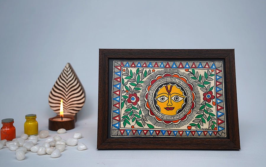 Surya Bhagwan | Madhubani Painting | A5 Frame - paintings - indic inspirations