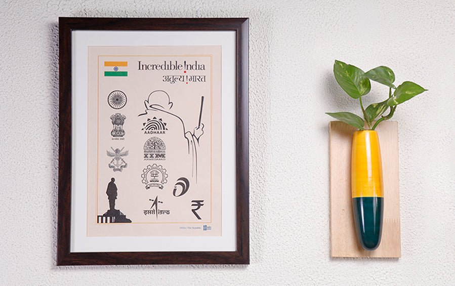 Symbols of Modern India (Black)- Wall Frame - Wall Frames - indic inspirations