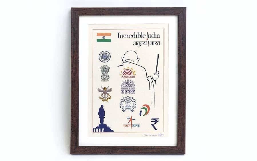 Symbols of Modern India (Colour) A3 - Wall Frame - Wall Frames - indic inspirations