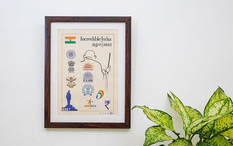 Symbols of Modern India (Colour) A3 - Wall Frame - Wall Frames - indic inspirations