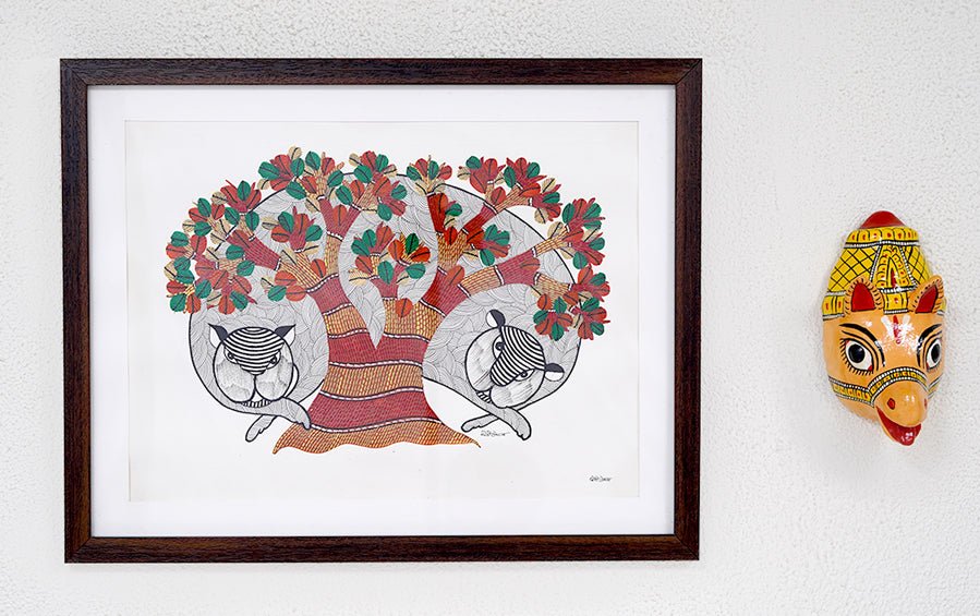 Tiger | Gond Painting | A3 Frame - paintings - indic inspirations